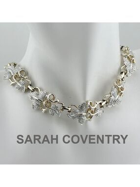 Vintage Sarah Coventry Silver & Gold Tone Leaf Link Choker Necklace Adjustable